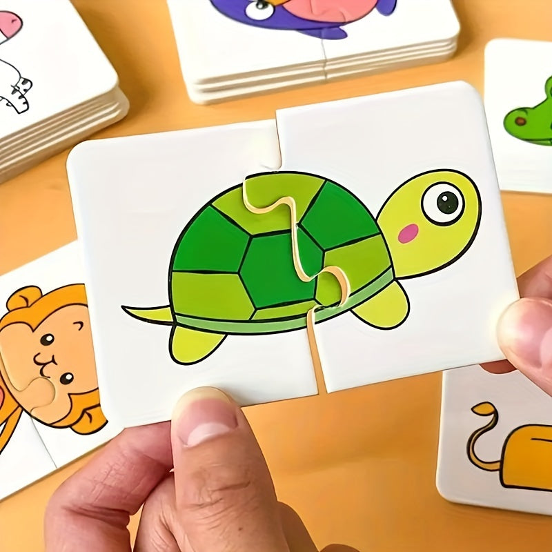 Animal and fruit-themed matching puzzle cards, perfect for kids to develop cognitive skills. Ideal for toddlers and great as party favors or gifts for birthdays, baby showers, and holidays. Suitable for ages 0-3.