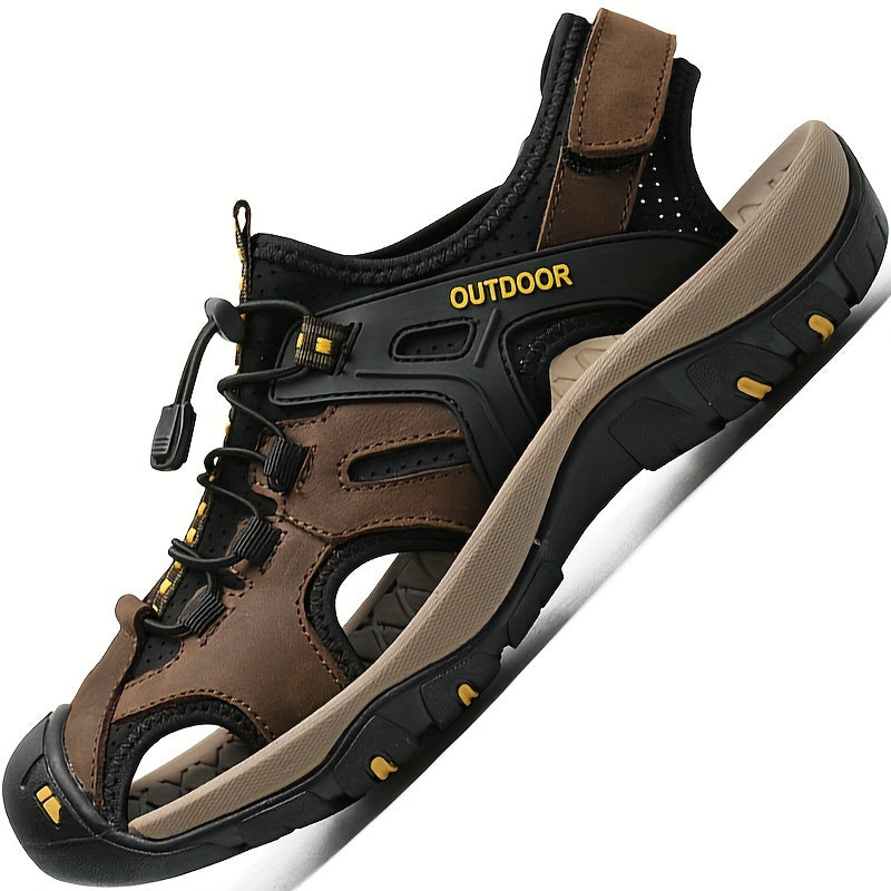 Breathable hiking shoes for men with non-slip rubber sole, durable fabric upper, and elastic band closure for outdoor activities.