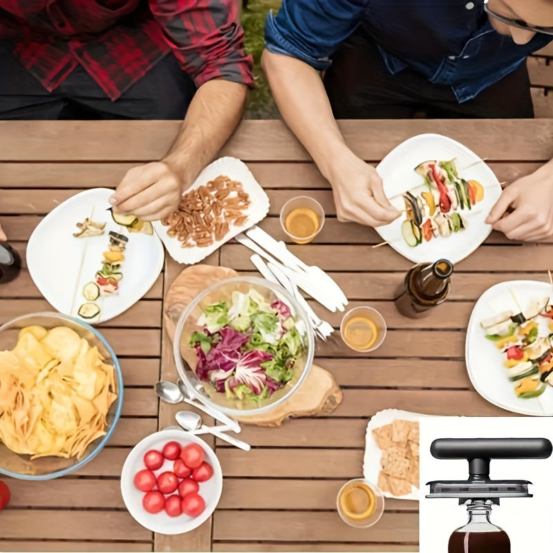 Multi-functional manual can and bottle opener with adjustable, easy-grip design for effortless opening. A necessary kitchen tool for daily use and gatherings. Waterproof and black with utility hooks.