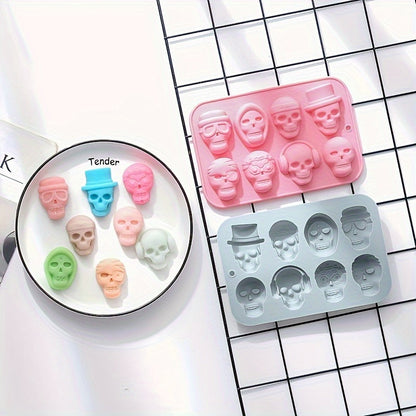 Silicone Mold Tray in Skull Shape with 8 Cavities, Perfect for Making Chocolate, Baking Cake, Jelly, Halloween Candy, Ice Cubes, Crafted from Durable Non-Stick Silicone