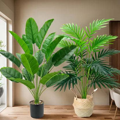 2 artificial palm plants for spring/summer home decor, living room, office. Flowerpots not included.