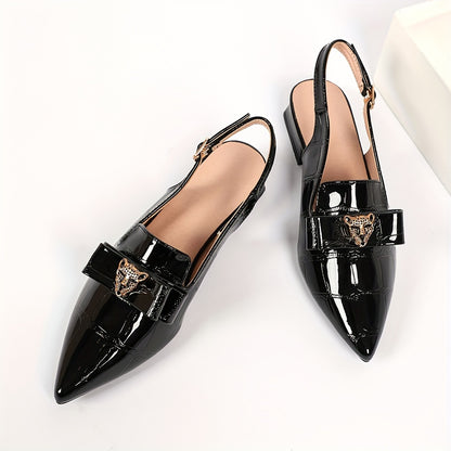 Women's Elegant Slingback Heels with Pointed Toe Chunky Heel and Faux Leather