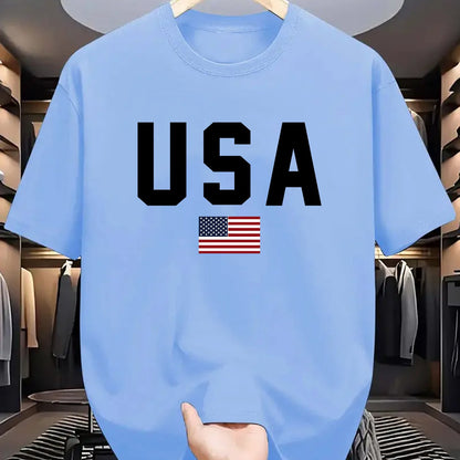 Men's Comfortable & Stretchy USA Flag T-Shirt. Ideal for Summer activities with American Emblem Design.