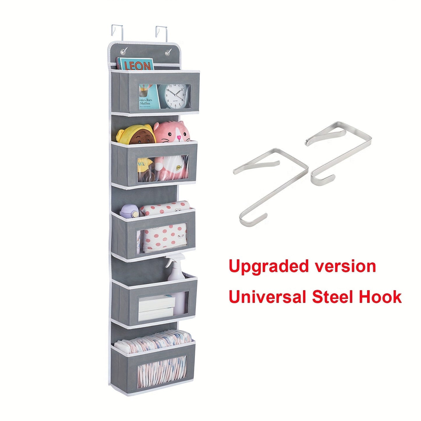 Wall Mounted Hanging Organizer Storage with 2 Metal Hooks, Ideal for Wardrobe, Closet, Dorm, Bathroom, Kitchen. Perfect for storing bags, baby diaper bags, and other items.