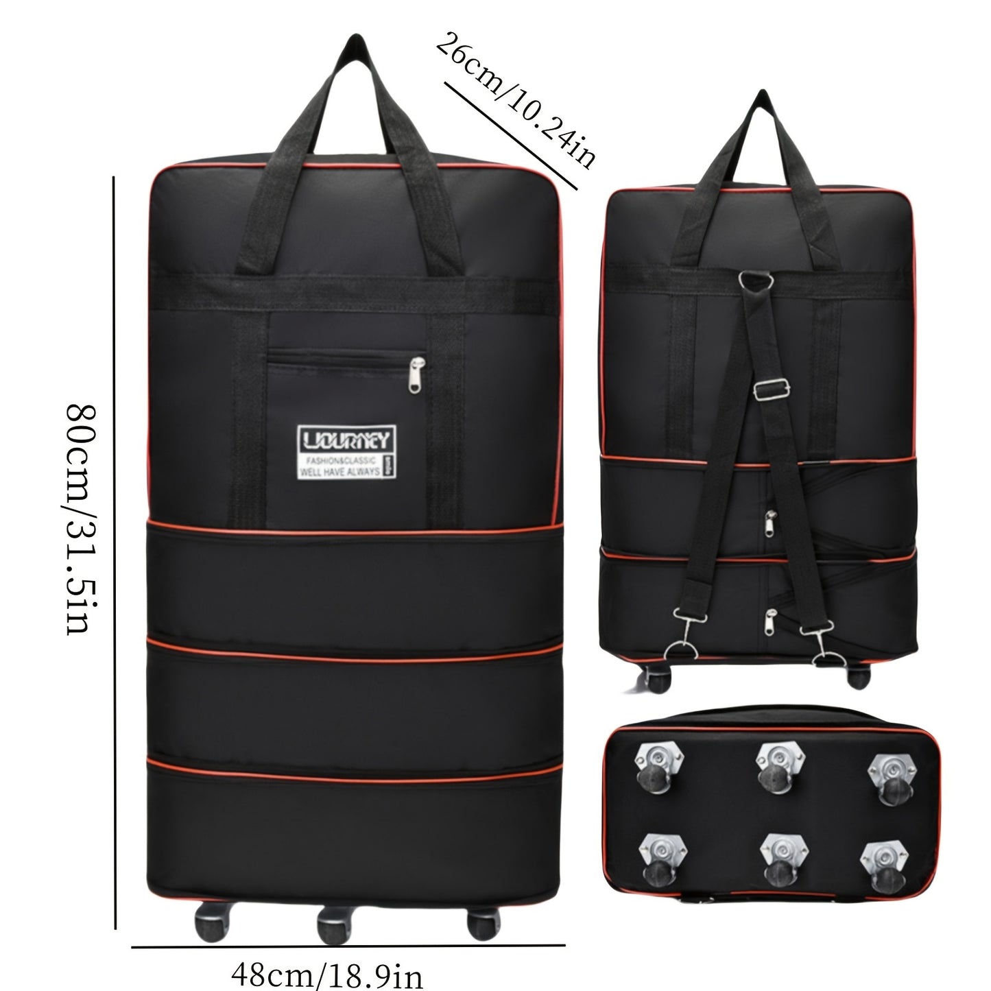 Versatile expandable rolling luggage bag with anti-static spinner wheels, ideal for business, study, and vacation. Features durable polyester construction and waterproof foldable design in