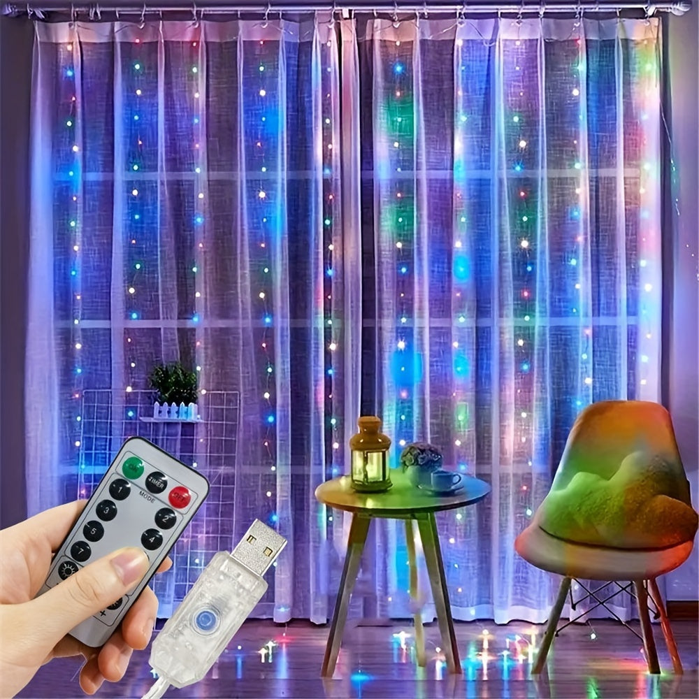 200 Warm White USB Curtain String Lights with Remote Control - Perfect for Room, Bedroom, Christmas, Halloween, Home Decor, Wedding, Party, Birthday, and Graduation.