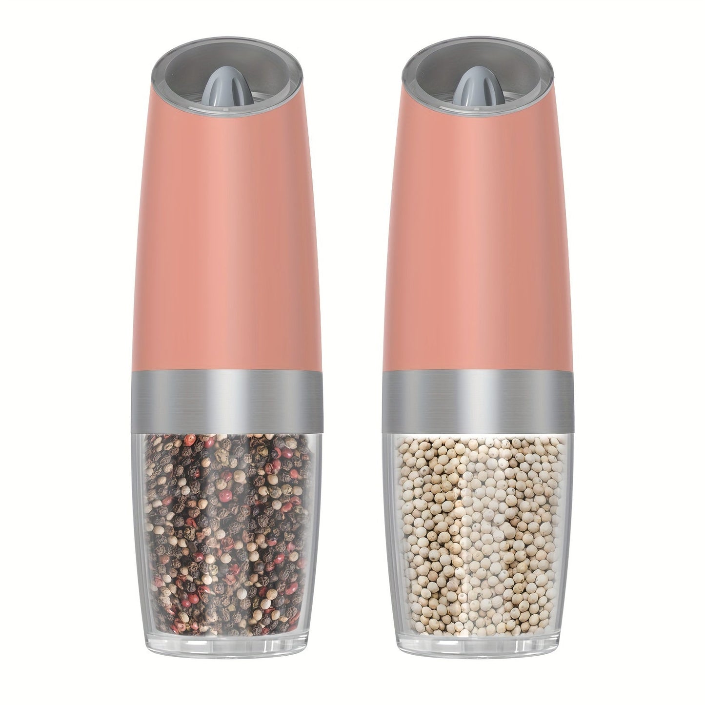 Electric Salt and Pepper Grinder Set with Adjustable Coarseness, Battery Operated, LED Light, One-hand Operation, Stainless Steel - Available in Multiple Colors.