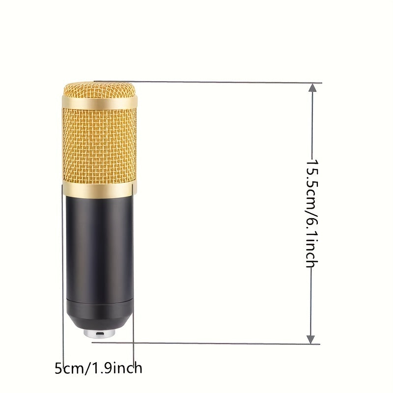 Mini microphone kit for recording, broadcasting, and live streaming with BM800 condenser microphone and V8s audio interface.