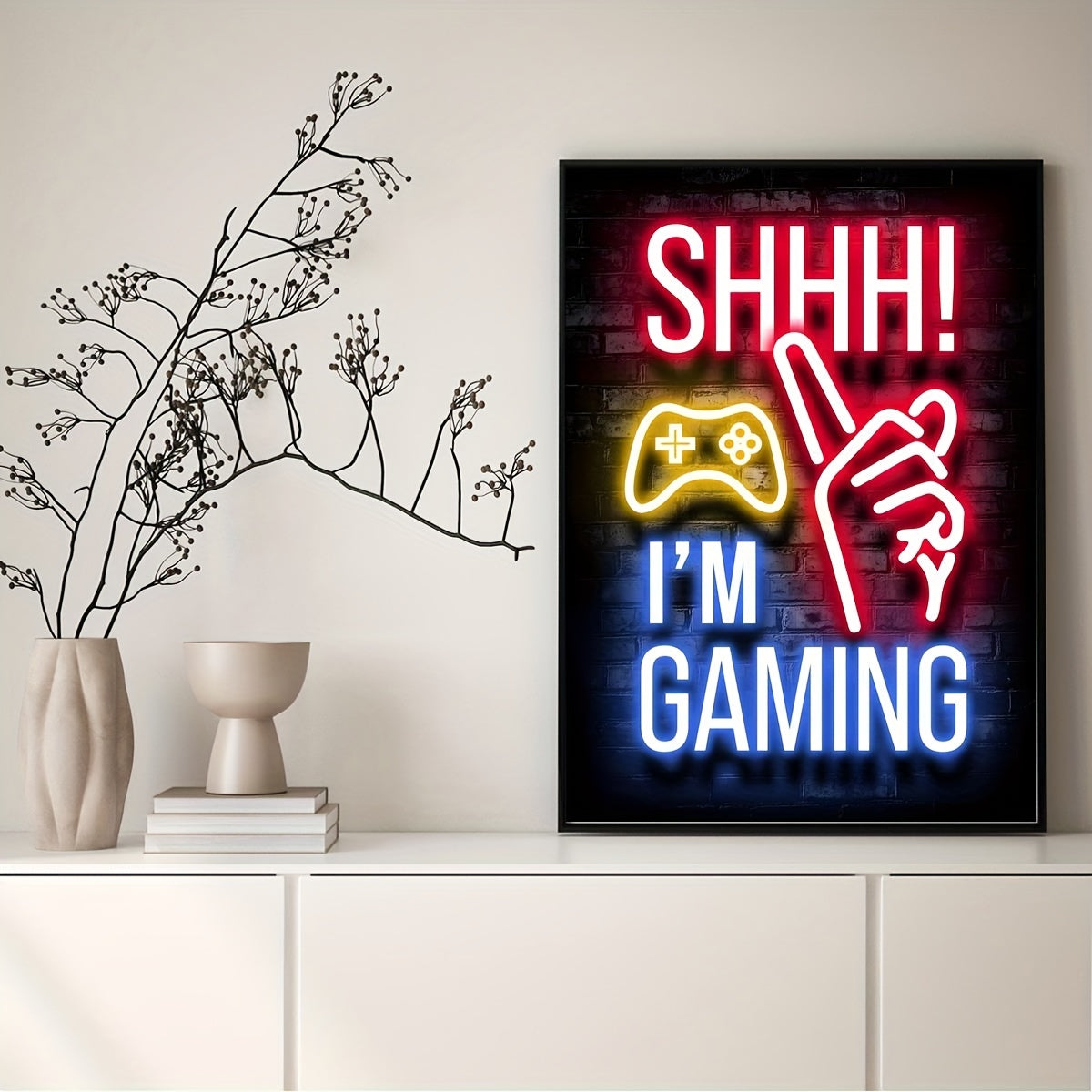 1 pc Neon Effect "I Am Gaming" canvas painting poster for living room or bedroom wall decor. Frame not included.