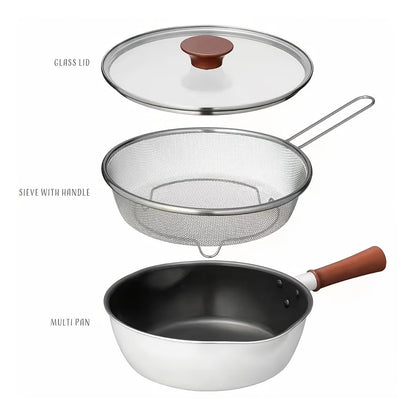 1-piece 9.84-inch Non-Stick Cast Aluminum Cooking Pot with Wooden Handle, Tempered Glass Lid & Frying Net - Strong, Simple to Maintain, Safe for Dishwasher, Works with All Stovetops