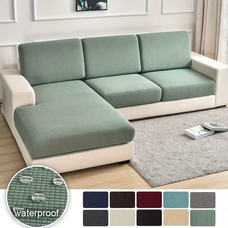 Waterproof Jacquard Sofa Slipcover protects furniture with elastic cover. Polyester material enhances home decor.