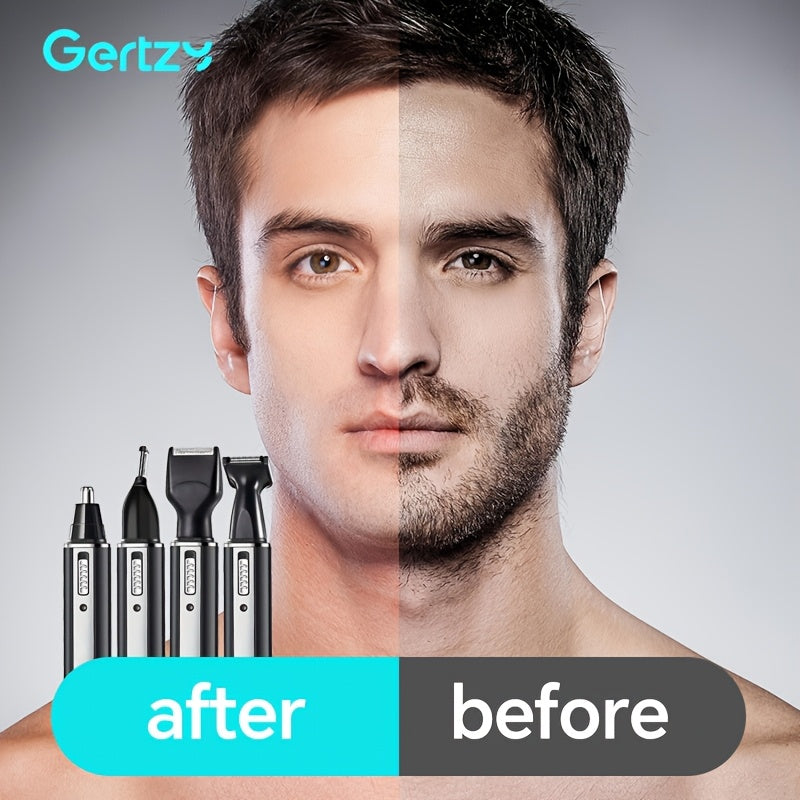 GERTZY 4-in-1 Men's Grooming Kit: USB rechargeable trimmer for nose, beard, eyebrows, and hair. LCD display, painless shaving, perfect gift. Stylish clippers with nickel-based battery.