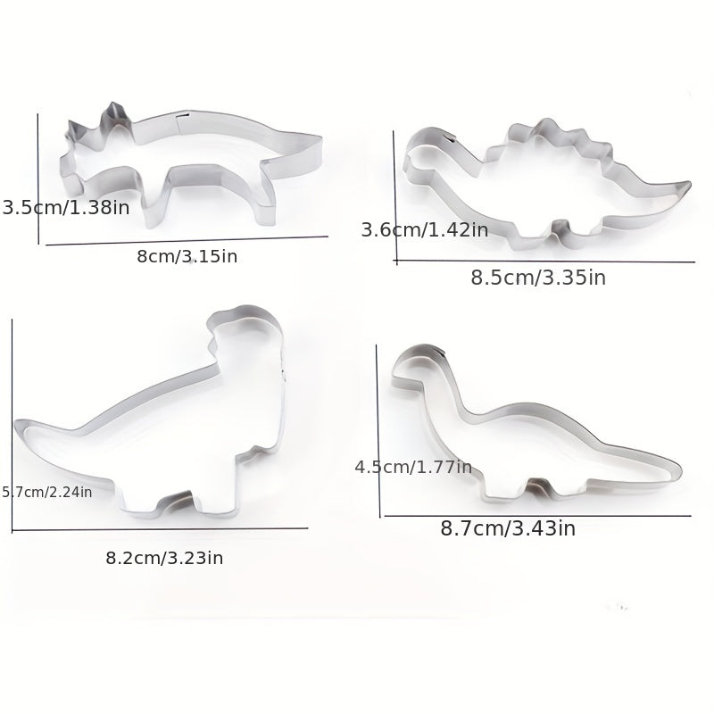 Dinosaur Cookie Cutter Set - Includes 4 Pieces for Dinosaur Themed Birthday Parties, Ideal for Cakes, Biscuits, Sandwiches, and Pastry Making. Great Addition to Your Baking Tools and Kitchen Gadgets Collection.