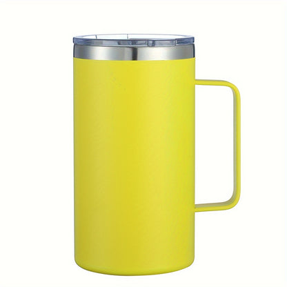 Stainless steel coffee mug, 24oz, vacuum insulated with lid and handle, ideal for all seasons, makes a great gift.