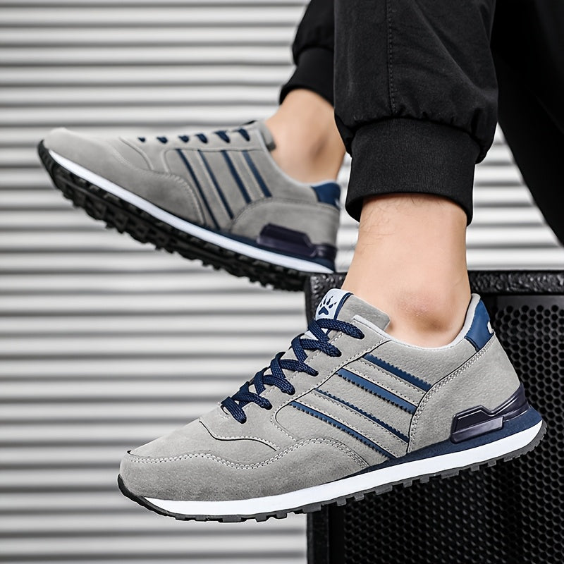 Casual men's sneakers with low top lace-up design, suitable for walking and hiking outdoors. Made with faux upper, fabric inner, and EVA/TPU sole for comfort.