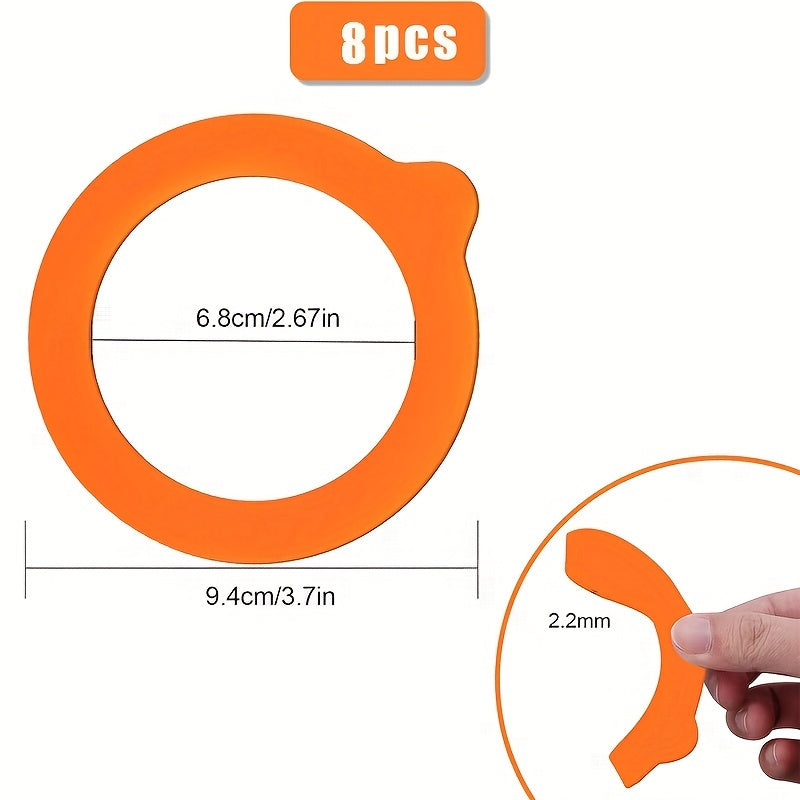 8 pieces of 9.53cm Silicone Jar Gaskets for Regular Mouth Canning Jars - Ensures Airtight Seals, Made of Durable PC Material, Not Suitable for Food Grade Use