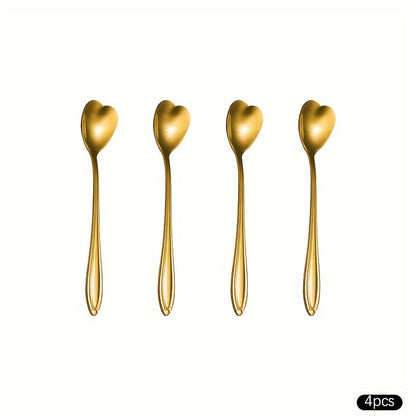 Valentine's Day Couple Korean Style Love Ice Spoon Set, 4 piece and 8 piece options, made of stainless steel. Features long handles perfect for mixing milk tea, honey, coffee, or desserts. Creative design adds a touch of style to your kitchen.