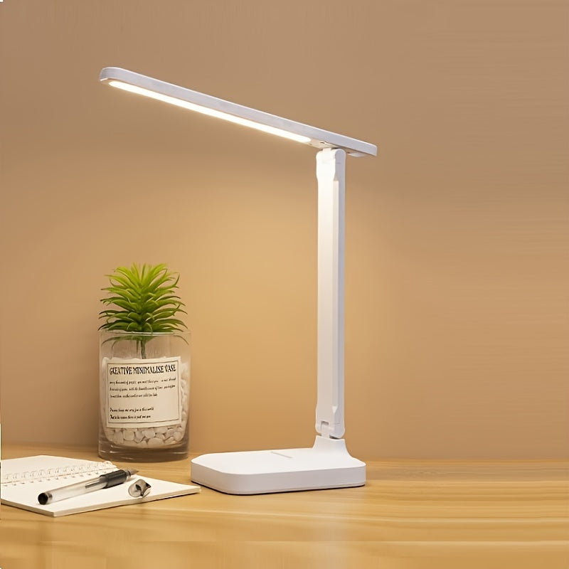 LED desk lamp with touch control, eye-care technology, USB powered, ideal for reading and home office use, single color.