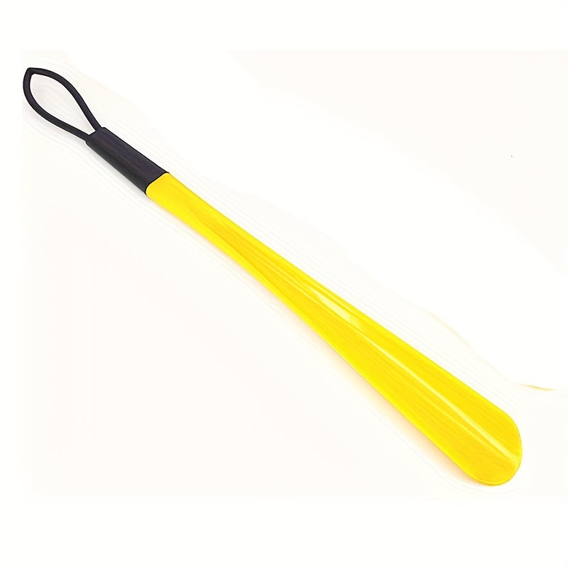 Durable, flexible plastic shoe horn designed for seniors and travelers. Features an easy-grip handle and comes in multiple colors.