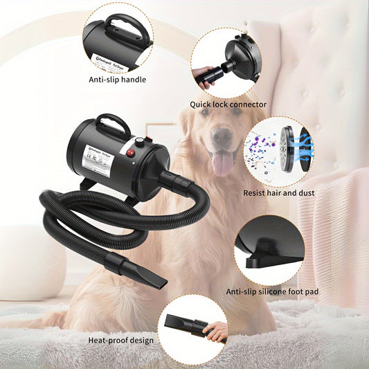 Aookupett Professional Dog Hair Dryer - High-power blower with adjustable heat and speed, includes 4 nozzles for precise grooming.