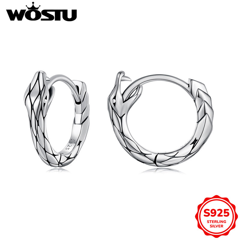 Women's Vintage Western Style Snake Hoop Earrings, Made of Hypoallergenic 925 Sterling Silver, Weighing only 3.7g - Ideal for Everyday Wear and Special Occasions.