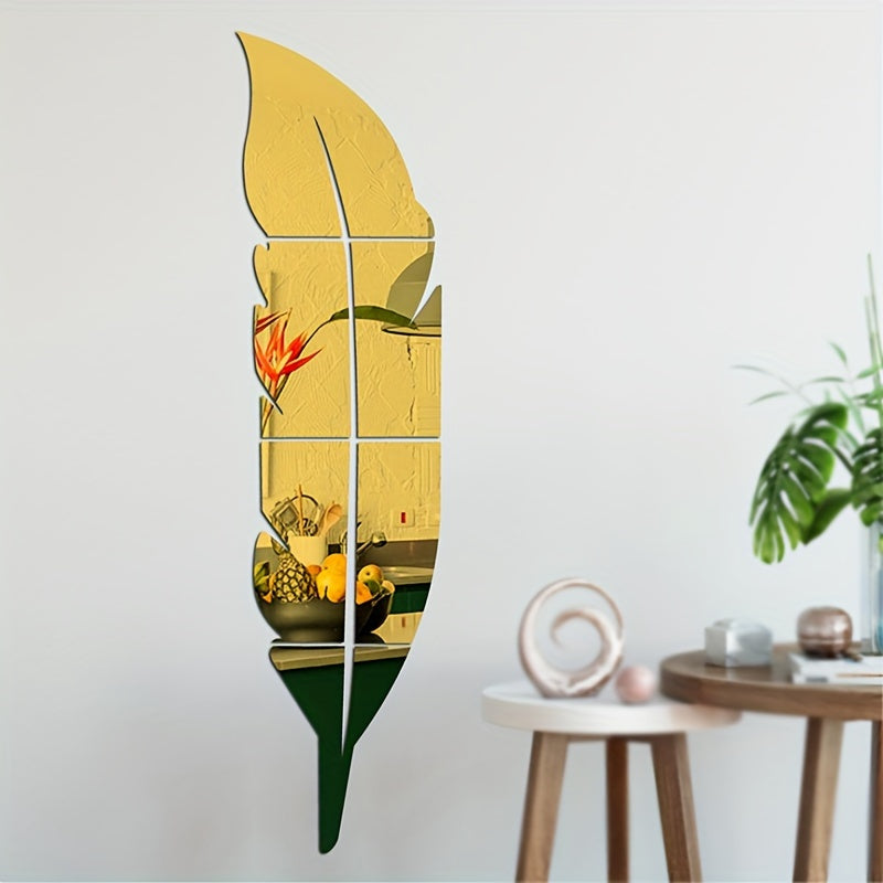 Acrylic Feather Mirror Wall Sticker for Living Room and Bedroom Decor