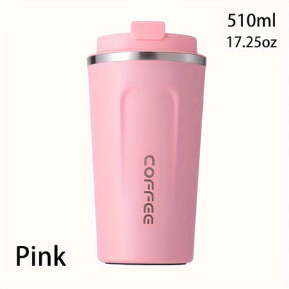 Reusable stainless steel travel mug in 12.85oz/17.25oz sizes, leak-proof and insulated for hot or cold drinks, ideal for both summer and winter, perfect birthday gift. Hand wash only.