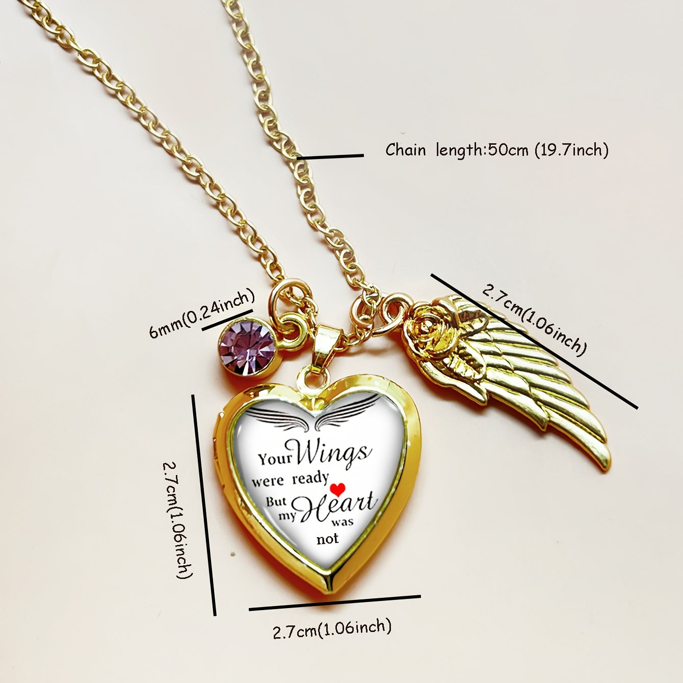 Elegant French-Style Copper Heart & Wing Pendant Necklace with Rhinestone Accents - Perfect for Daily Wear or as an Anniversary Gift. Great for Valentine's Day Surprise. Includes Red Gift Box and Golden Photo Frame.