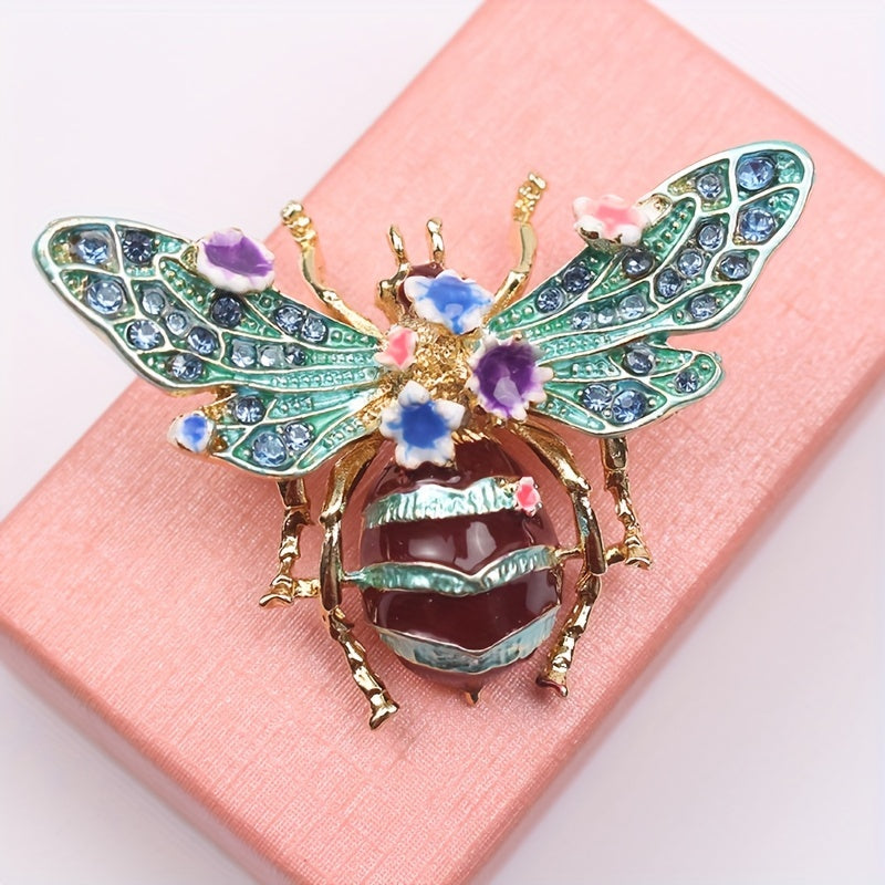 Beautiful Bee Brooch with Rhinestones and Unique Shape - Stylish Lapel Pin for Scarves and Fashion Statements - Vintage Inspired Design