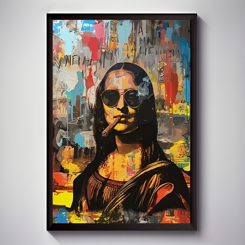 Modern Mona Lisa canvas print, fashionable retro portrait wall art, waterproof painting. Ideal for decorating living room, bedroom, office, dining room, or bar. Perfect gift.