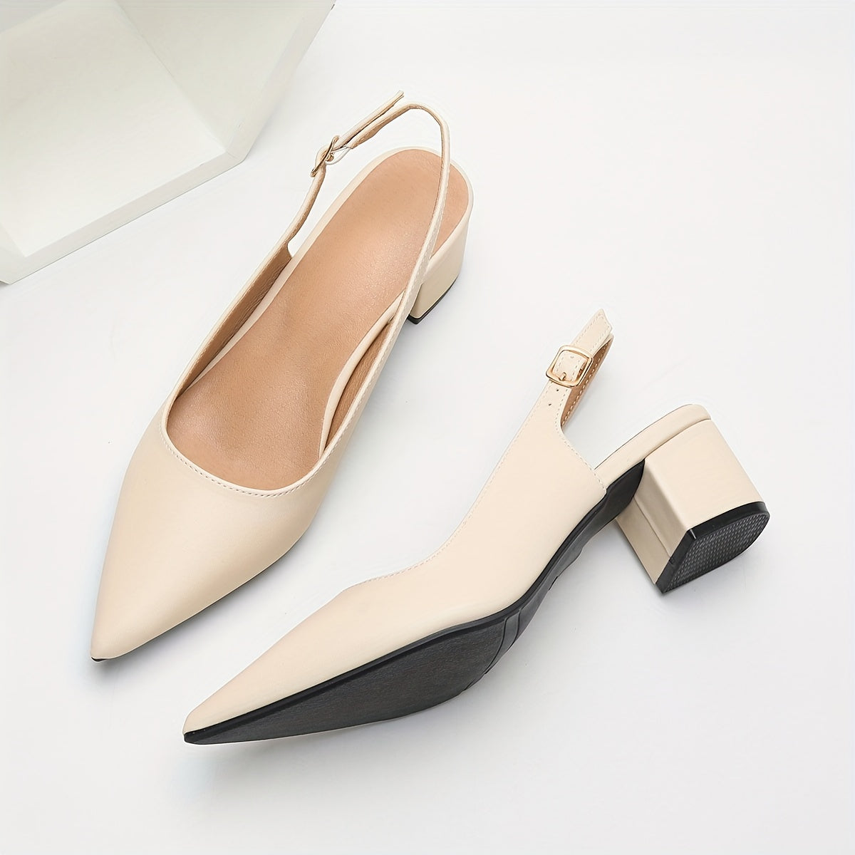 Stylish women's block heel pumps with ankle strap, open back design for parties and all seasons.