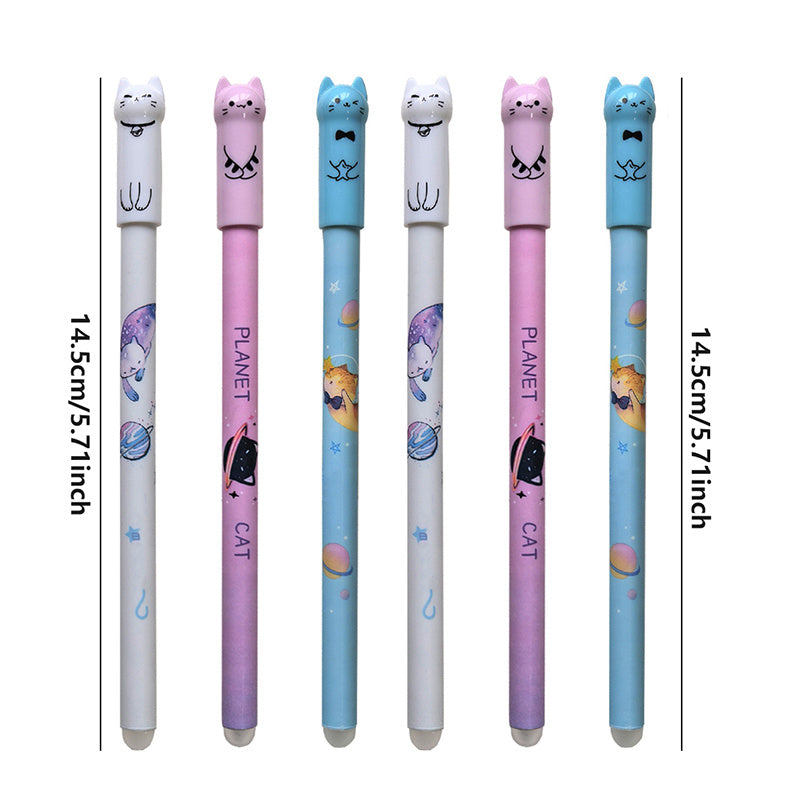 Set of 58 Creative Cat Erasable Gel Pens with 50 Replacement Refills, 0.5mm Blue Ink, Washable Handle. Includes 6 Pens, 50 Refills, and 2 Erasers. Great for office supplies.