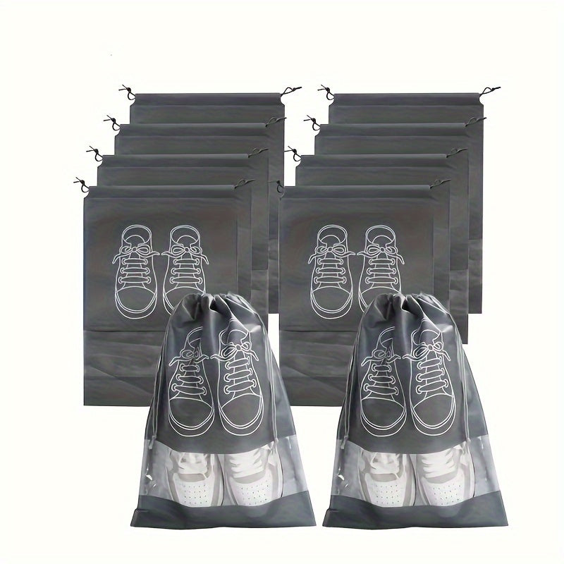 5 Portable shoe storage bags with drawstring made of waterproof, non-woven fabric for travel and closet organization.