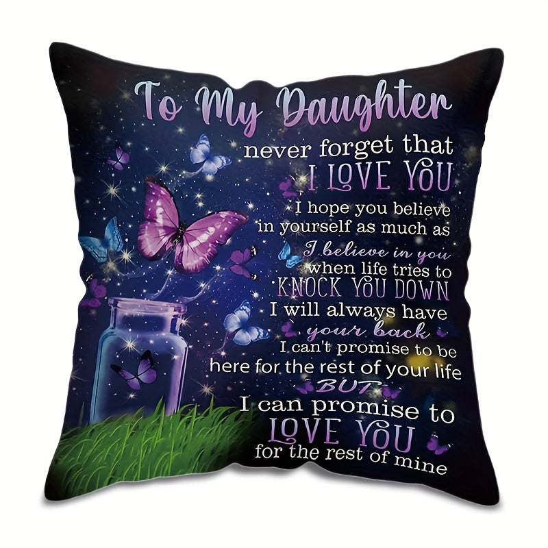 MEMNUN Contemporary Throw Pillow Cover with Daughter Love Inspirational Quote, Zipper Closure, Machine Washable, Decorative Polyester Cushion Case for Various Room Types, Woven, 44.96x44.96cm, No Insert.