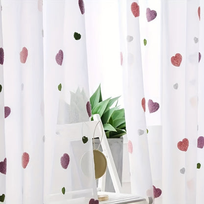 Modern heart pattern sheer curtain panel in pink, grommet top, washable polyester voile for youngsters' room; all-season decorative unlined curtain with eyelet, perfect for a princess-themed kid's bedroom.