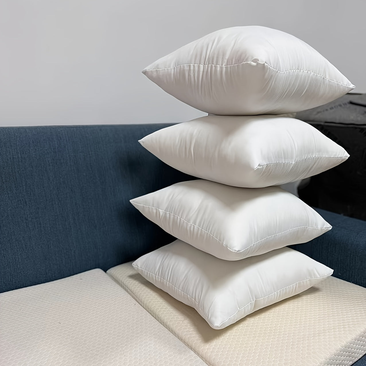 Set of 4 White High Elastic Throw Pillow Inserts, Ideal for Sofas, Cars, and Bedrooms - Includes Square and Lumbar Pillow Cores