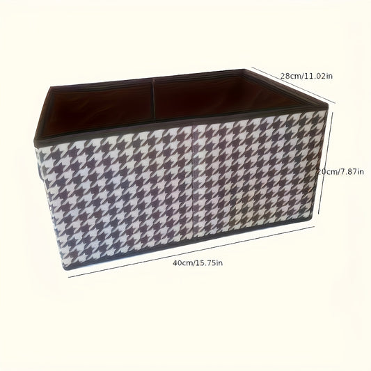 6 large folding storage bins in houndstooth fabric for clothes, toys, and trunk organization.