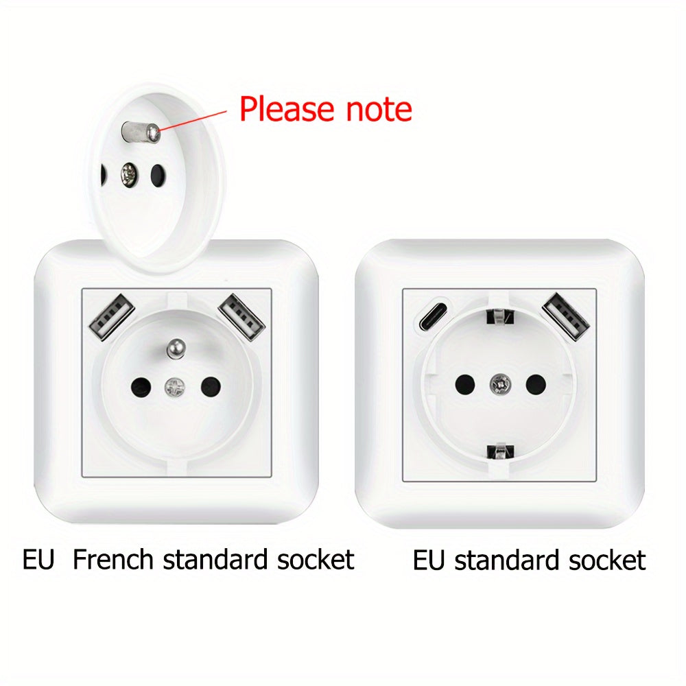 EU Standard 16A Wall Power Socket with USB Port, Type-C, and Flame Retardant Panel in Black/White/Grey - Ideal for Home Appliances, Rounded Edge Design.