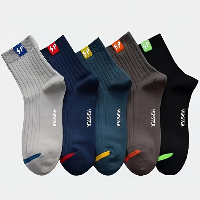 5 pairs of unisex letter graphic socks, perfect for sports and breathability. Includes women's stockings and hosiery.