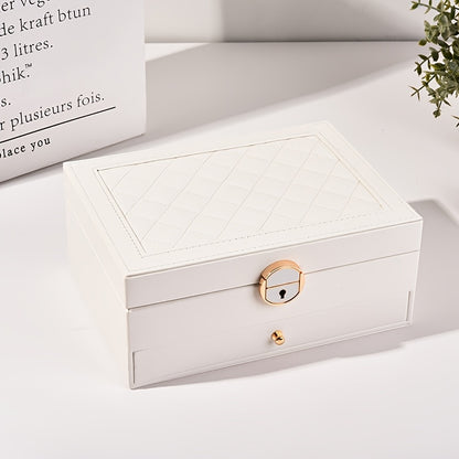 Luxurious faux leather jewelry organizer with lock, spacious drawers for accessories - perfect gift for women and girls.