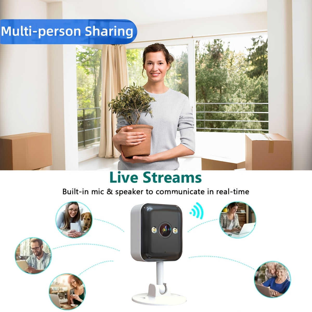 Wireless Security Camera offers Full-Color Night Vision in 1080P HD, Two-Way Audio, and Motion Detection. USB Powered, with Built-in WiFi & App Support. Includes AP Hotspot for use without Internet connection.