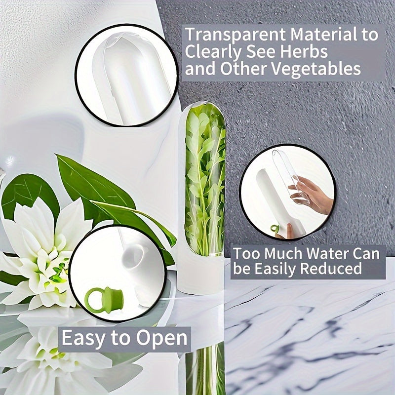 Set of Plastic Refrigerator Herb Saver Pods - Ideal for Preserving Coriander, Mint, Parsley, and Asparagus Freshness - Food Safe