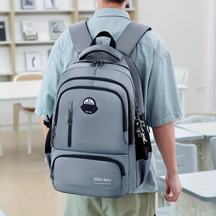 2024 Unisex Casual Backpack - Waterproof, Durable, Large Capacity, with Laptop Compartment, Keychain, Adjustable Straps, Zip Closure, and Black Color