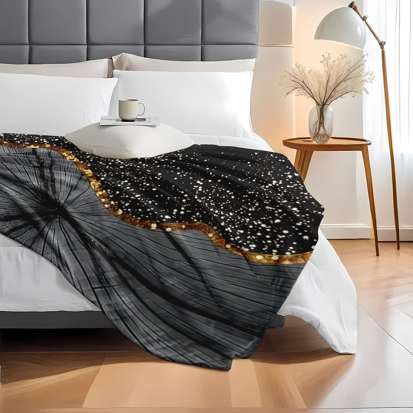 Luxurious Flannel Throw Blanket - Stylish Black & Gray Pattern, Great for Snuggling in Bed or on the Go - Perfect Holiday Gift - Easy to Clean, Italian Inspired, Beautiful Single-Sided Print