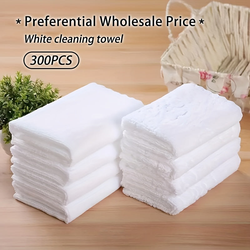 300 pieces of white towels with flower embossed washcloth design made of soft microfiber material. These small square towels can be used as simple plain cleaning cloths for your home, bathroom, or hotel. They are ideal for bathroom and cleaning supplies