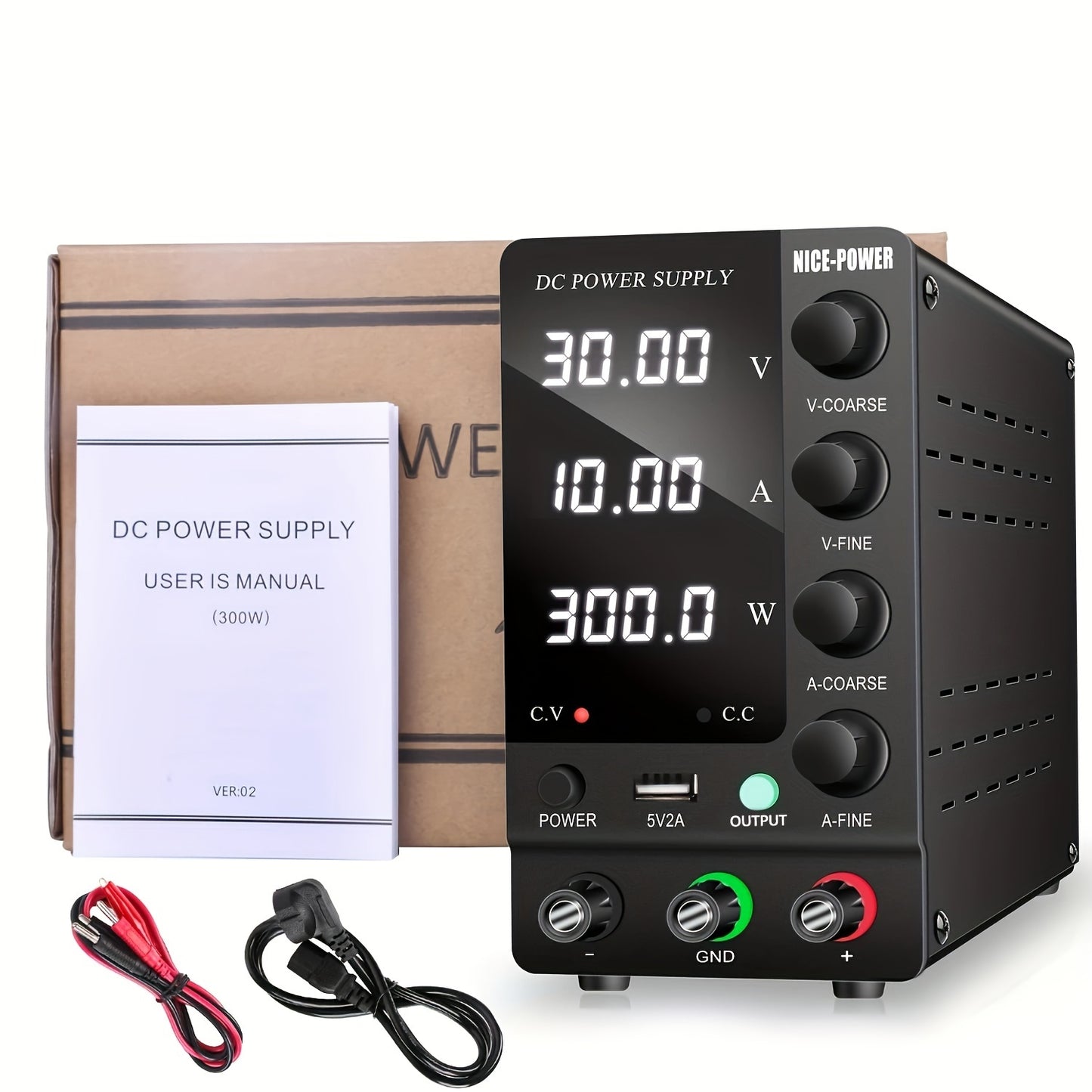 KUAIQU SPS-C3010 220V DC Power Supply: 60V 5A, LED Display, Rust-Proof, No Assembly Required, Ideal for Mobile Phones, Laptops, LED Light Testing & Electroplating.