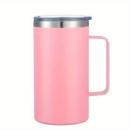 Stainless steel coffee mug, 24oz, vacuum insulated with lid and handle, ideal for all seasons, makes a great gift.