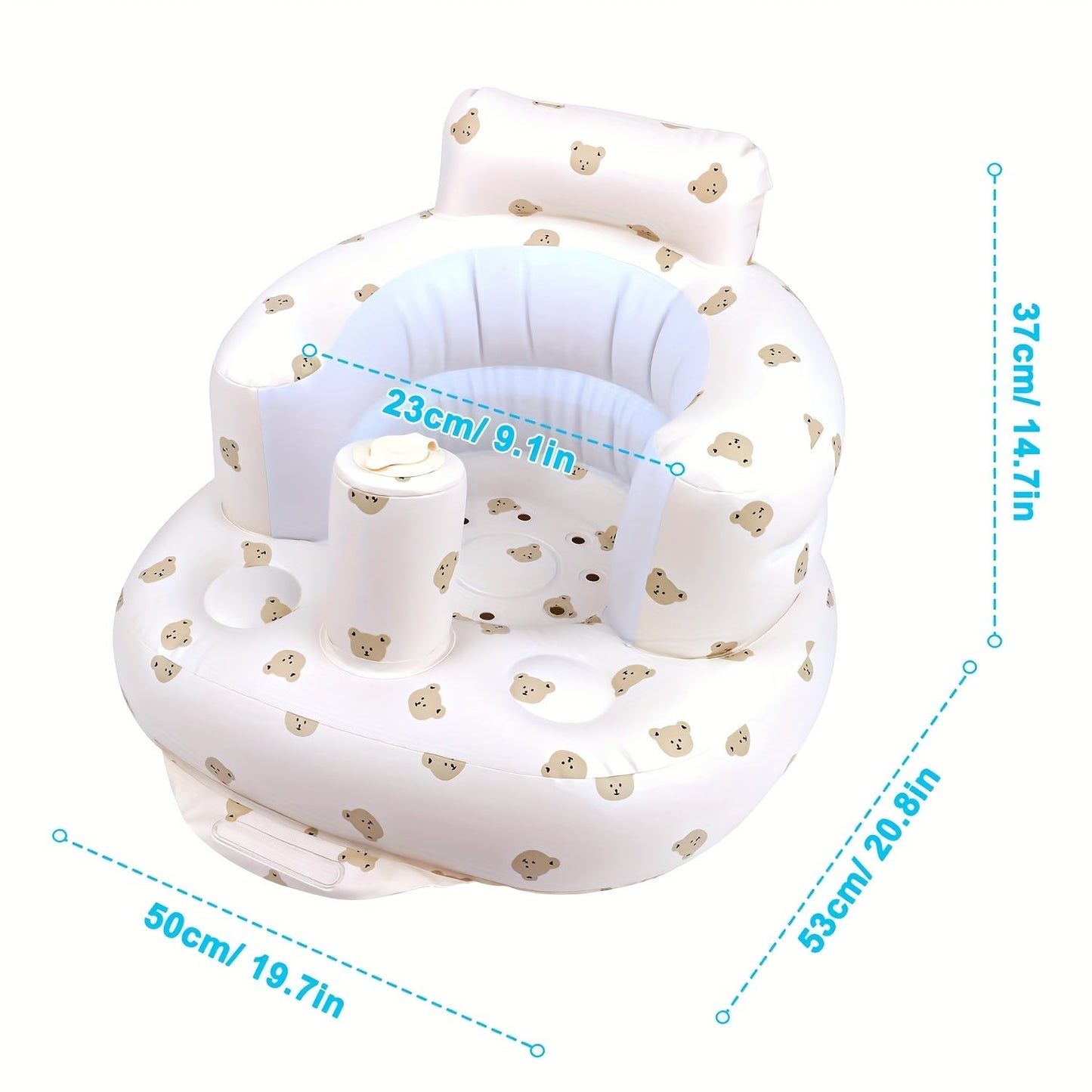 SUNGDOGIN Inflatable Baby Chair with Back Support, PVC Toddler Floor Seat for Sitting Up, Built-in Air Pump, White Bear Design - Suitable for Kids 3 Months and Up