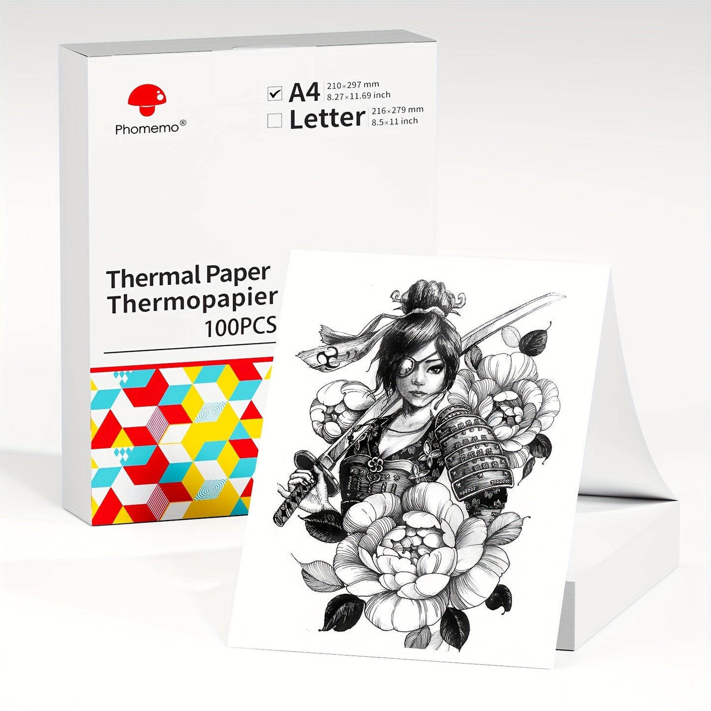 Phomemo M08F A4 Thermal Paper compatible with various portable printers, 21.01cm x 29.69cm, 200/100 sheets.