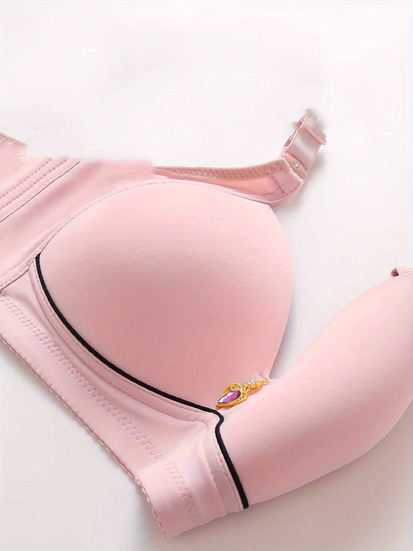 2 Elegant Nylon Push-Up Bras for Women, Large Size, No Underwire, Breathable & Comfortable with Rhinestone Detail - Machine Washable